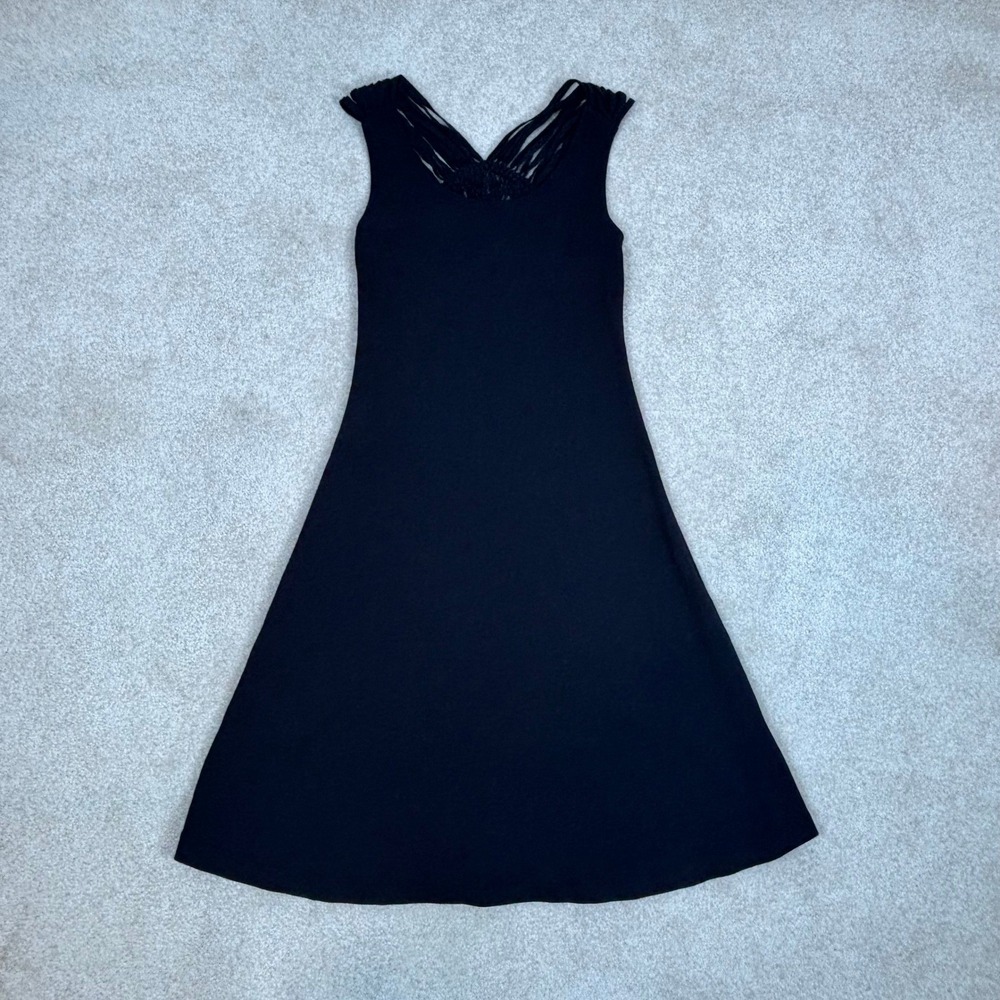 Barbara Lesser Black Cotton Macrame Back A-Line Dress XS Made in USA